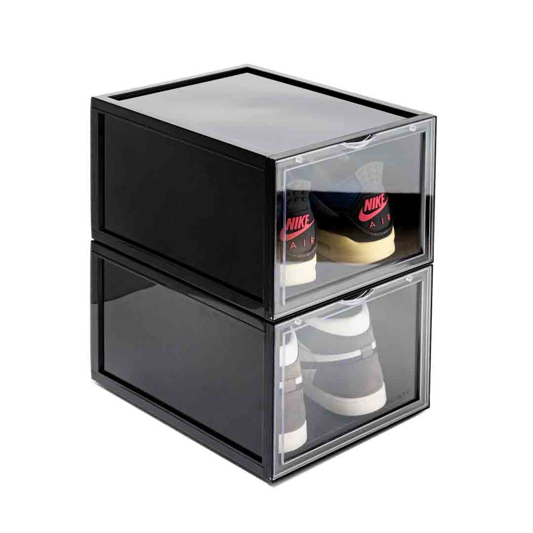 BOGO BOX Set of 2 Clear Plastic Shoe Sneaker Crates Storage Magnetic Side  Door | eBay